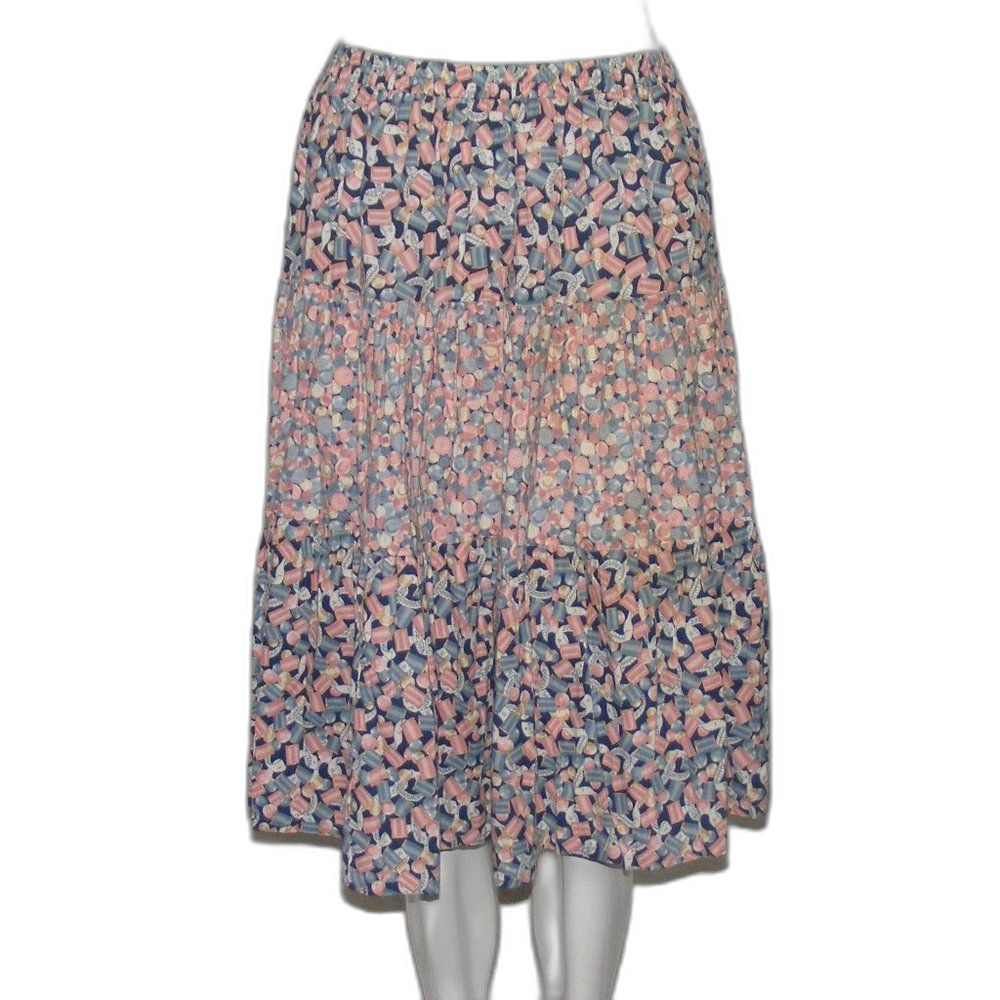 Sewing Theme Skirt, XXS/XS Tiered, Buttons/Thread spools, Cottony, Elastic Waist
